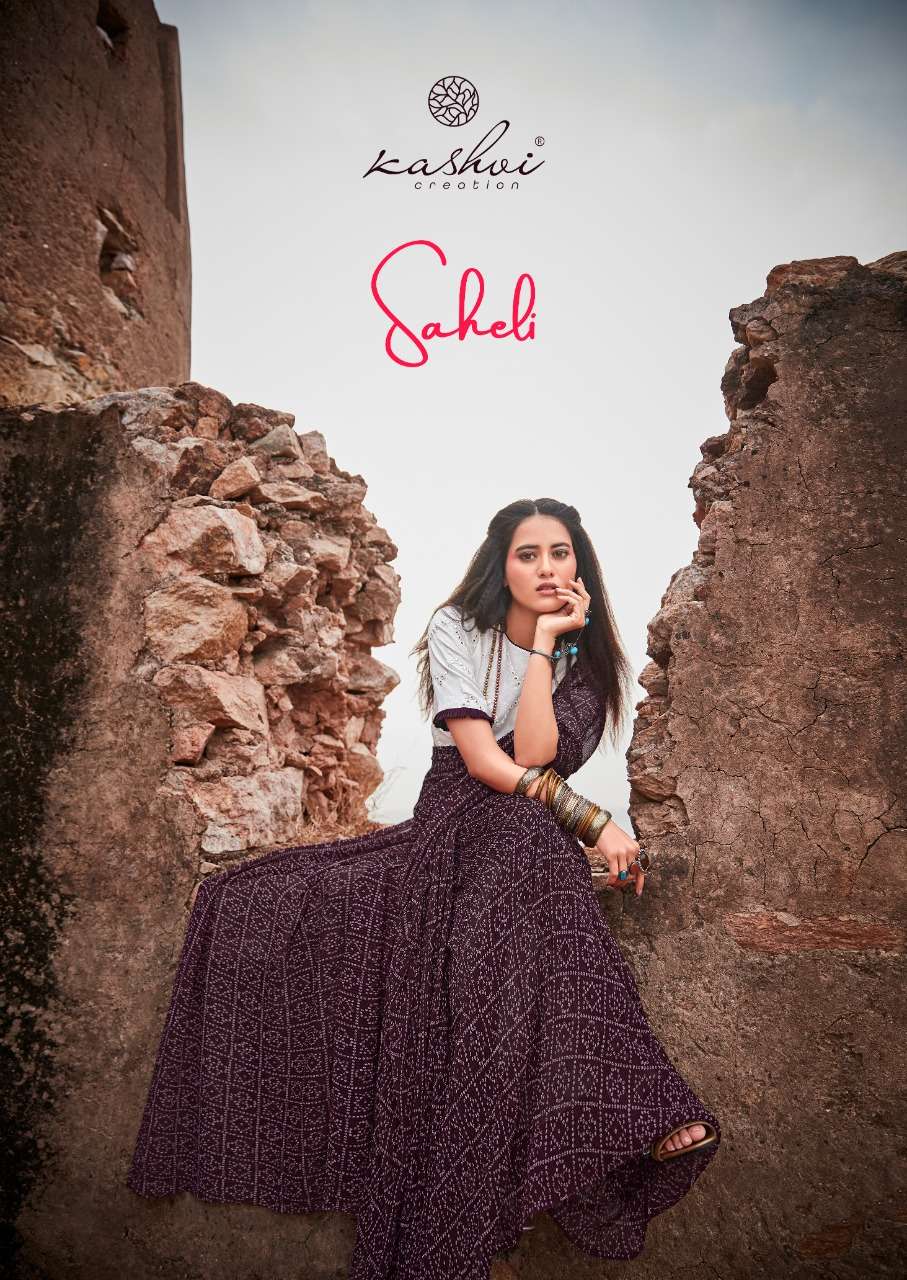 SAHELI BY KASHVI CREATION 9201 TO 9210 SERIES INDIAN TRADITIONAL WEAR COLLECTION BEAUTIFUL STYLISH FANCY COLORFUL PARTY WEAR & OCCASIONAL WEAR CRUSH GEORGETTE SAREES AT WHOLESALE PRICE