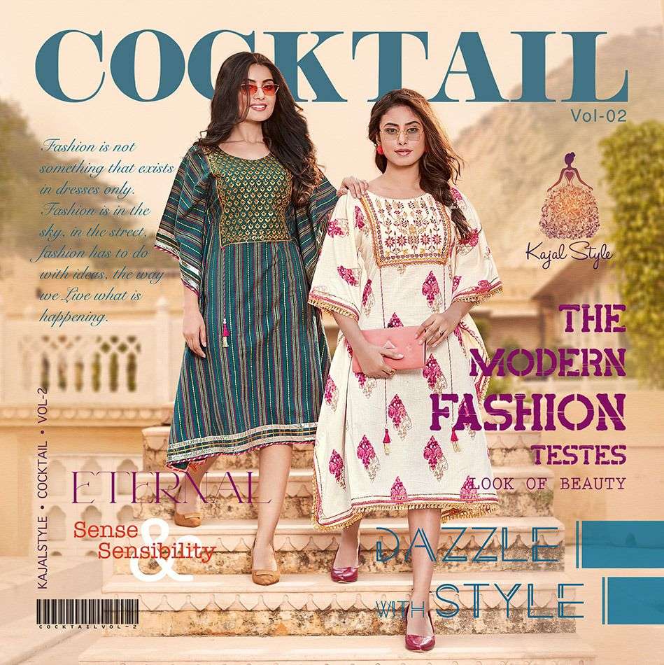 COCKTAIL VOL-2 BY KAJAL STYLE 2001 TO 2010 SERIES BEAUTIFUL STYLISH FANCY COLORFUL CASUAL WEAR & ETHNIC WEAR HEAVY COTTON EMBROIDERED TOPS AT WHOLESALE PRICE