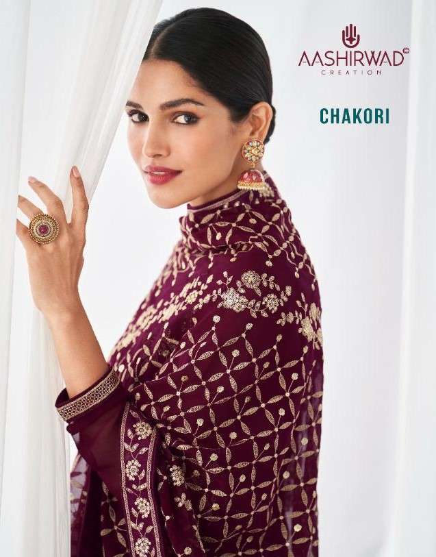 CHAKORI BY AASHIRWAD CREATION 8674 TO 8677 SERIES BEAUTIFUL STYLISH SUITS FANCY COLORFUL CASUAL WEAR & ETHNIC WEAR & READY TO WEAR REAL GEORGETTE EMBROIDERED DRESSES AT WHOLESALE PRICE