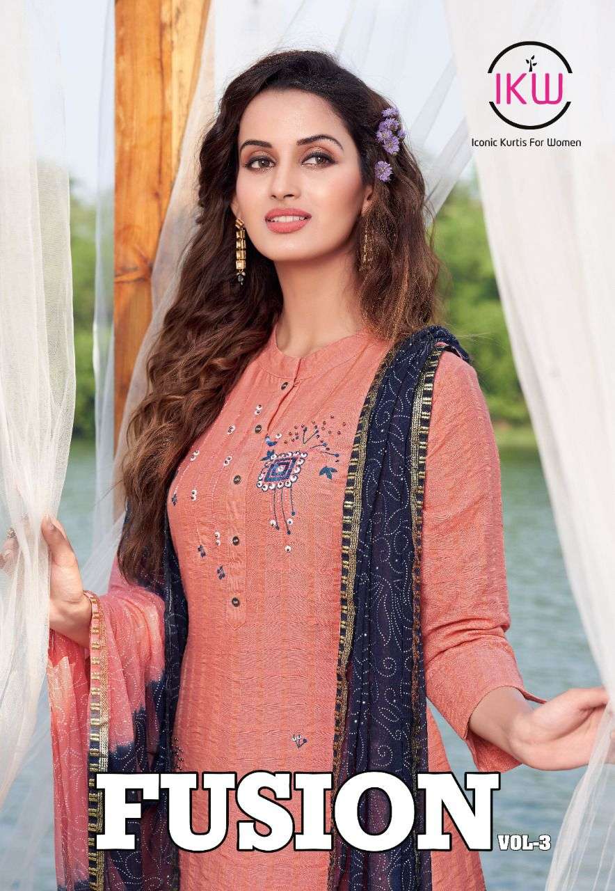 FUSION VOL-3 BY IKW 1001 TO 1006 SERIES BEAUTIFUL SUITS COLORFUL STYLISH FANCY CASUAL WEAR & ETHNIC WEAR VISCOSE NYLON DRESSES AT WHOLESALE PRICE