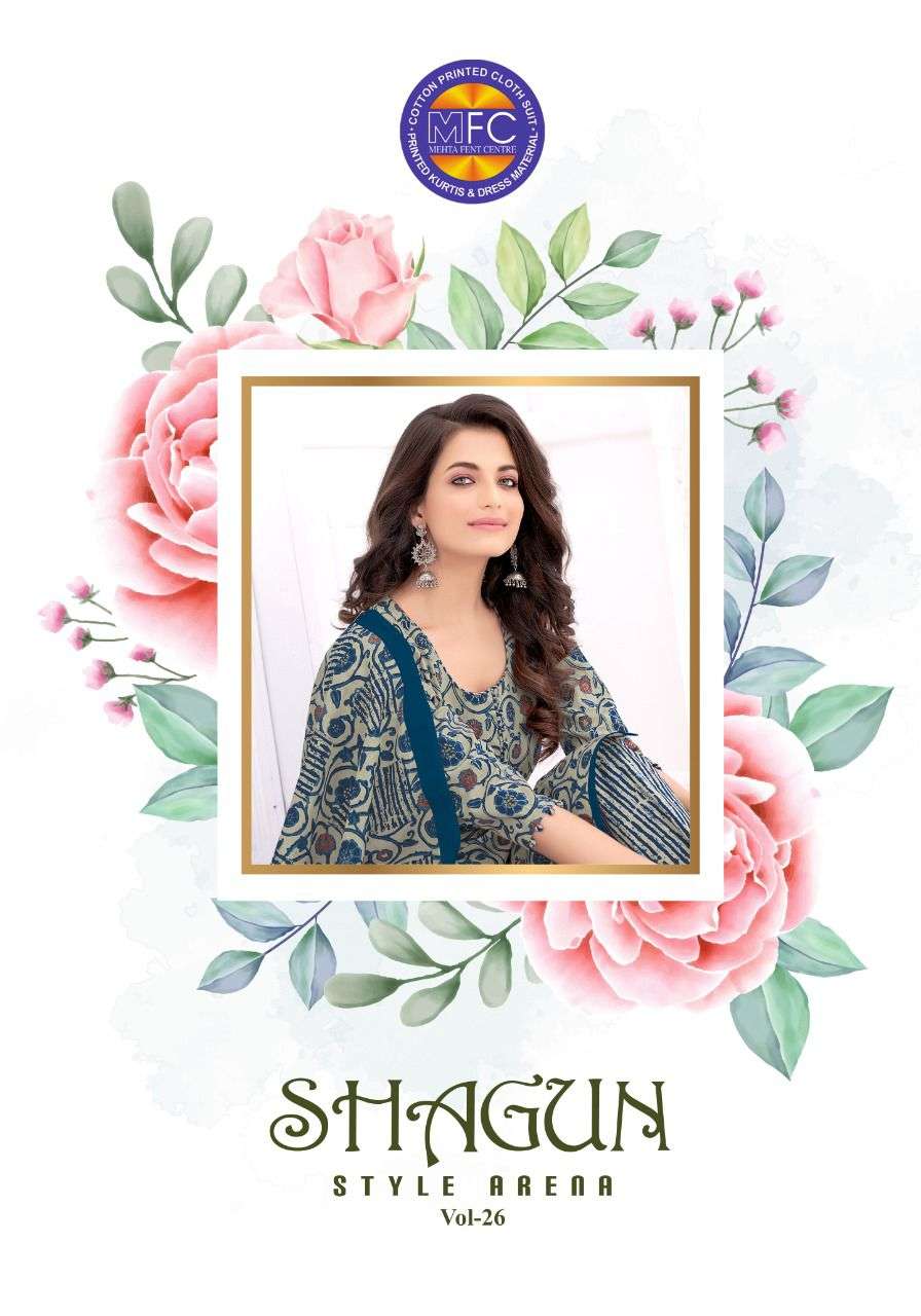 SHAGUN VOL-26 BY MFC 2601 TO 2620 SERIES BEAUTIFUL SUITS COLORFUL STYLISH FANCY CASUAL WEAR & ETHNIC WEAR PURE COTTON DRESSES AT WHOLESALE PRICE