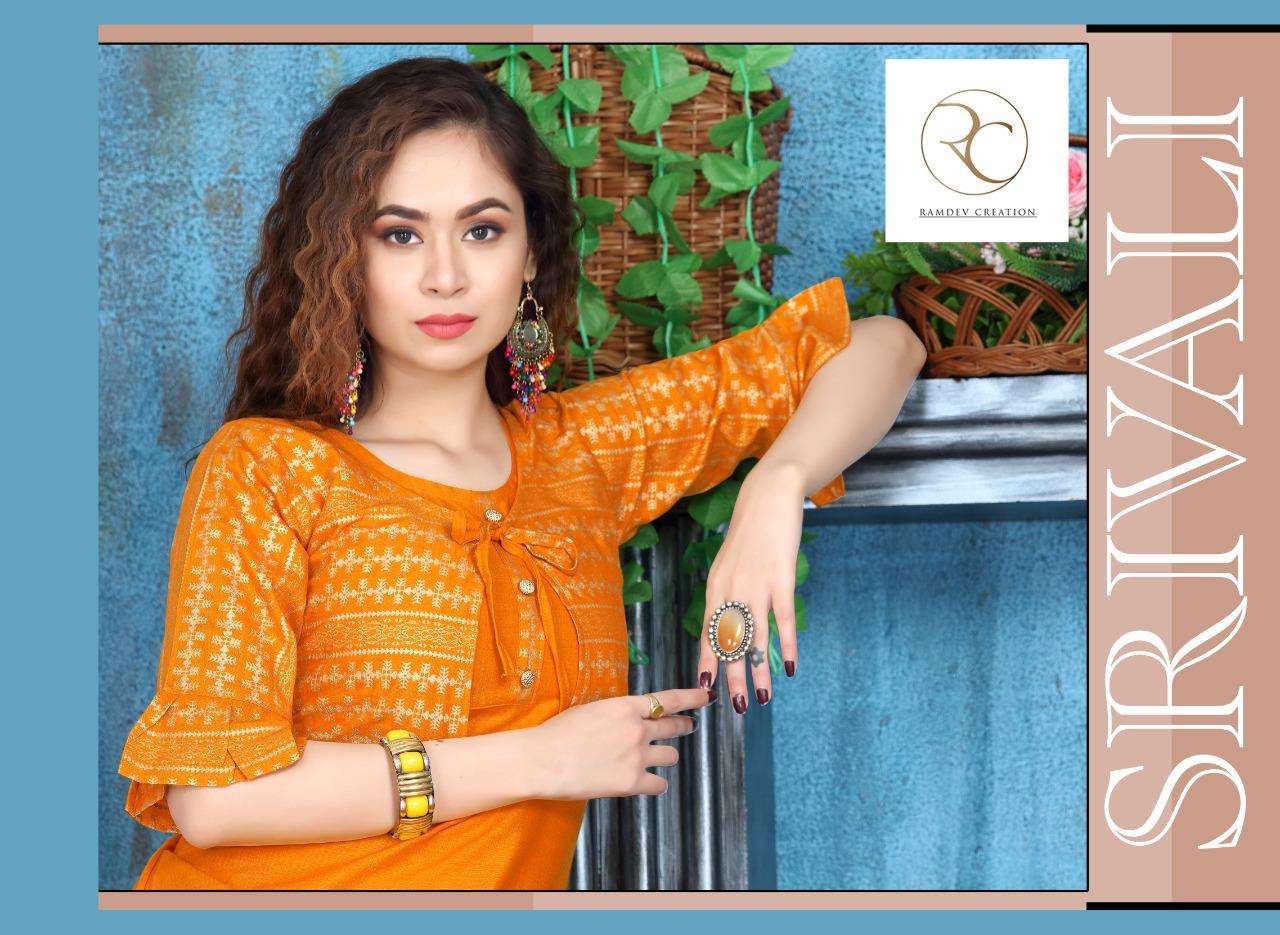 SRIVALI BY RC 1001 TO 1008 SERIES DESIGNER STYLISH FANCY COLORFUL BEAUTIFUL PARTY WEAR & ETHNIC WEAR COLLECTION RAYON SLUB PRINT KURTIS AT WHOLESALE PRICE