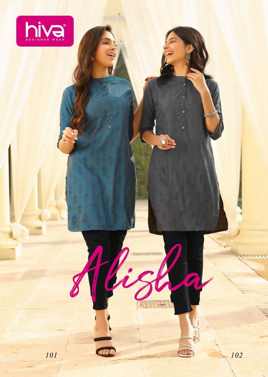 ALISHA BY HIVA 101 TO 106 SERIES DESIGNER STYLISH FANCY COLORFUL BEAUTIFUL PARTY WEAR & ETHNIC WEAR COLLECTION SILK KURTIS AT WHOLESALE PRICE