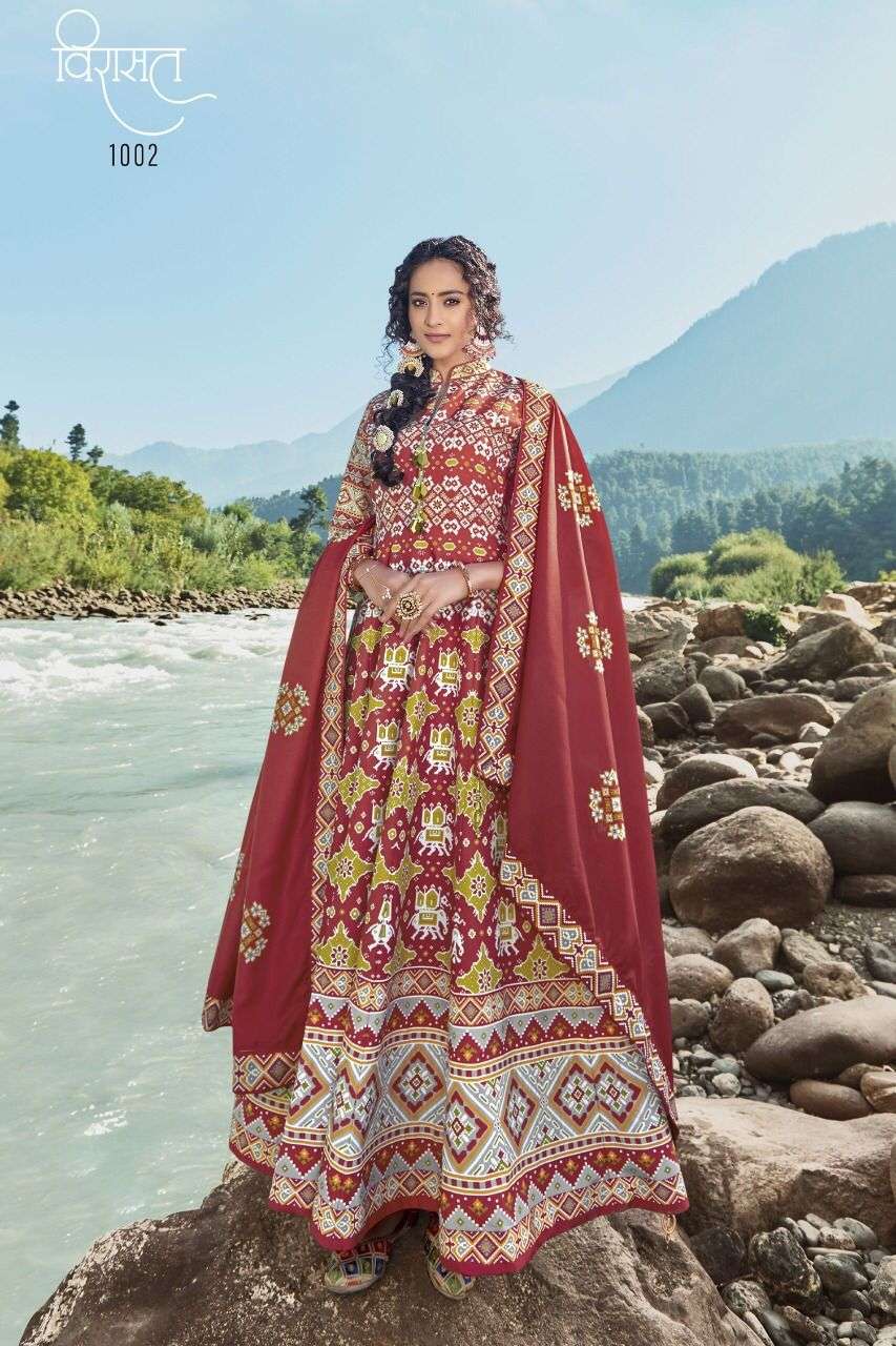 HEER BY VIRASAT 1001 TO 1004 SERIES BEAUTIFUL STYLISH FANCY COLORFUL CASUAL WEAR & ETHNIC WEAR SILK PRINT GOWNS WITH DUPATTA AT WHOLESALE PRICE