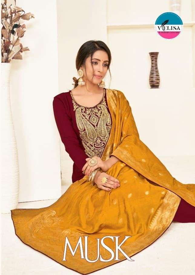 MUSK BY VELISA 2001 TO 2004 SERIES BEAUTIFUL SUITS COLORFUL STYLISH FANCY CASUAL WEAR & ETHNIC WEAR PURE MUSLIN SILK DRESSES AT WHOLESALE PRICE