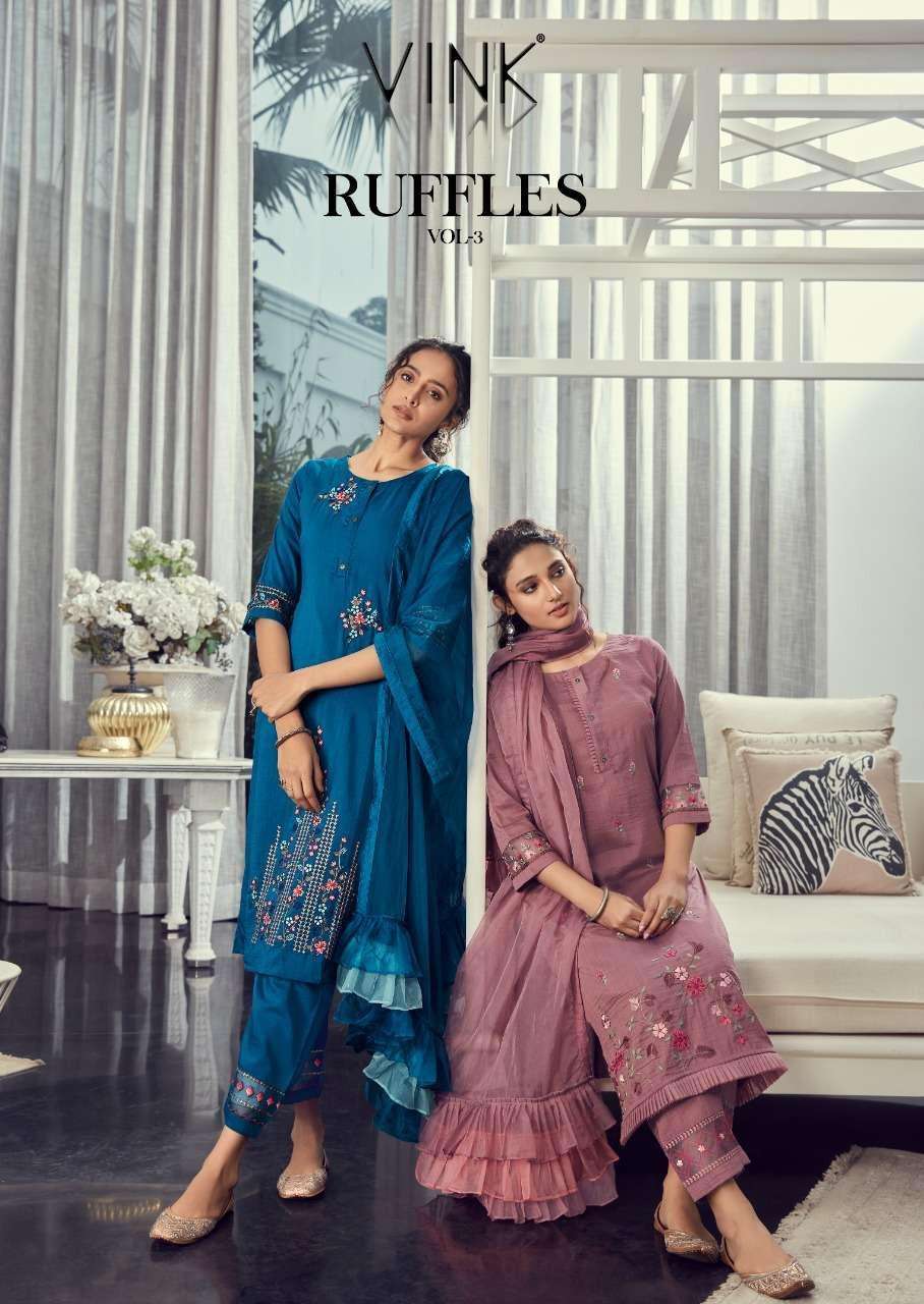 RUFFLES VOL-2 BY VINK 1461 TO 1466 SERIES BEAUTIFUL SUITS COLORFUL STYLISH FANCY CASUAL WEAR & ETHNIC WEAR SILK DRESSES AT WHOLESALE PRICE