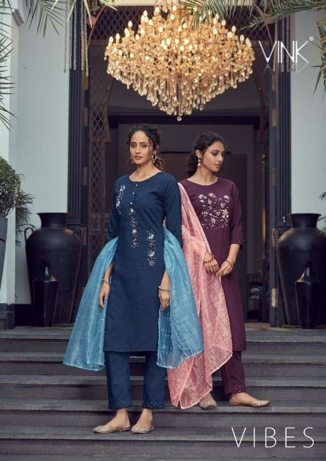 VIBES BY VINK 1481 TO 1486 SERIES BEAUTIFUL SUITS COLORFUL STYLISH FANCY CASUAL WEAR & ETHNIC WEAR VISCOSE SILK EMBROIDERED DRESSES AT WHOLESALE PRICE