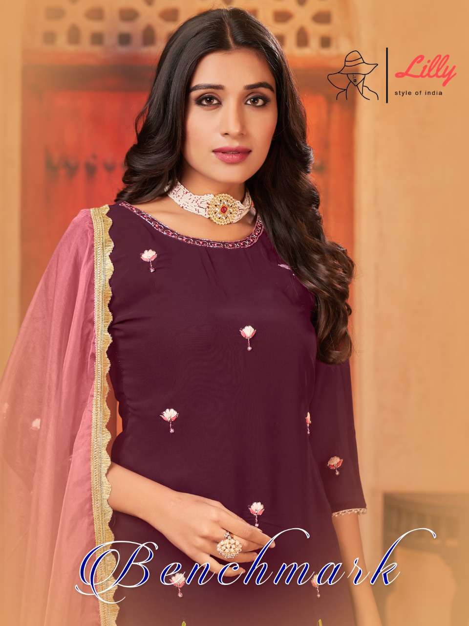 BENCHMARK BY LILLY 3001 TO 3002 SERIES BEAUTIFUL SHARARA SUITS COLORFUL STYLISH FANCY CASUAL WEAR & ETHNIC WEAR BLOOMING GEORGETTE DRESSES AT WHOLESALE PRICE