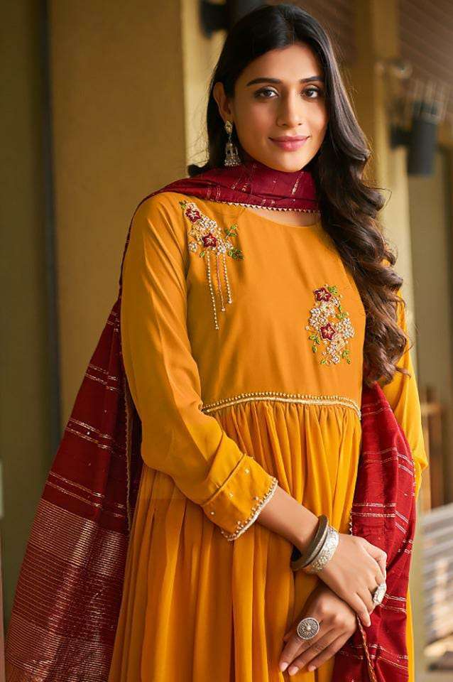 GOWN BY LILLY BEAUTIFUL STYLISH FANCY COLORFUL CASUAL WEAR & ETHNIC WEAR BLOOMING GEORGETTE GOWNS AT WHOLESALE PRICE