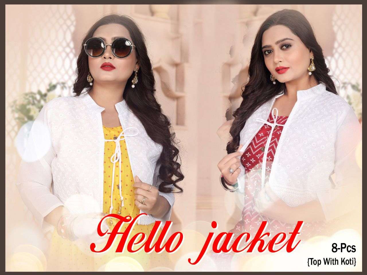 HELLO JACKET BY BEAUTY QUEEN 01 TO 08 SERIES BEAUTIFUL STYLISH FANCY COLORFUL CASUAL WEAR & ETHNIC WEAR RAYON GOWNS WITH JACKET AT WHOLESALE PRICE
