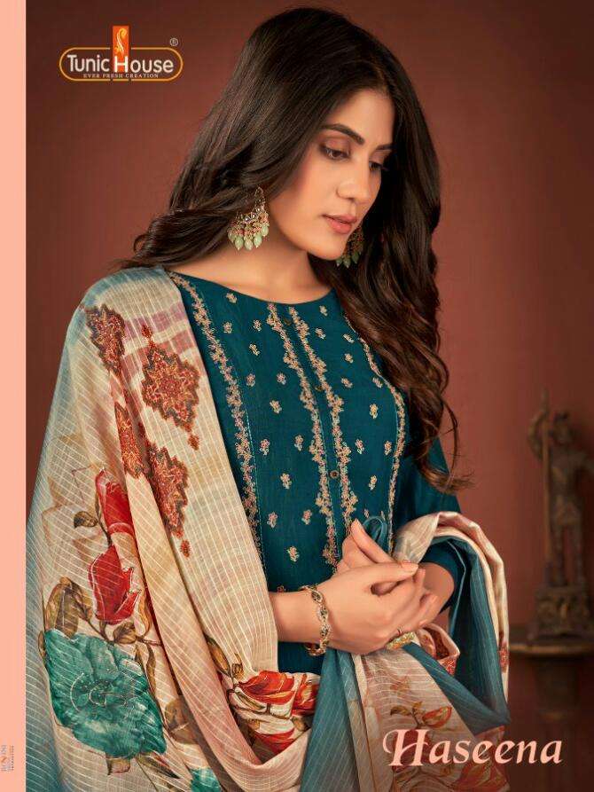 HASEENA BY TUNIC HOUSE 14001 TO 14005 SERIES BEAUTIFUL SUITS COLORFUL STYLISH FANCY CASUAL WEAR & ETHNIC WEAR SOFT SILK EMBROIDERED DRESSES AT WHOLESALE PRICE
