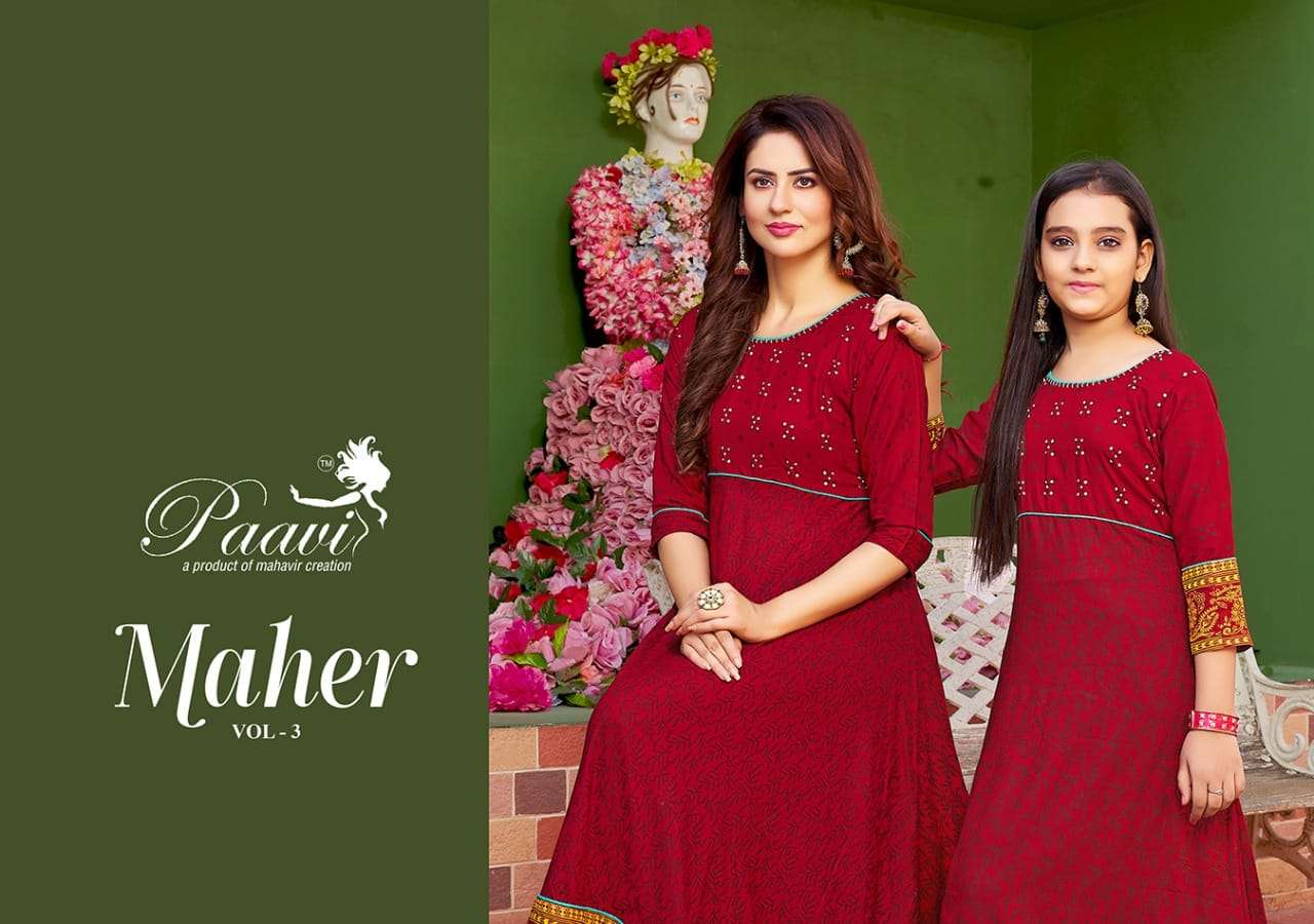 MAHER VOL-3 BY PAAVI 3001 TO 3010 SERIES BEAUTIFUL STYLISH FANCY COLORFUL CASUAL WEAR & ETHNIC WEAR RAYON PRINT WITH WORK GOWNS AT WHOLESALE PRICE