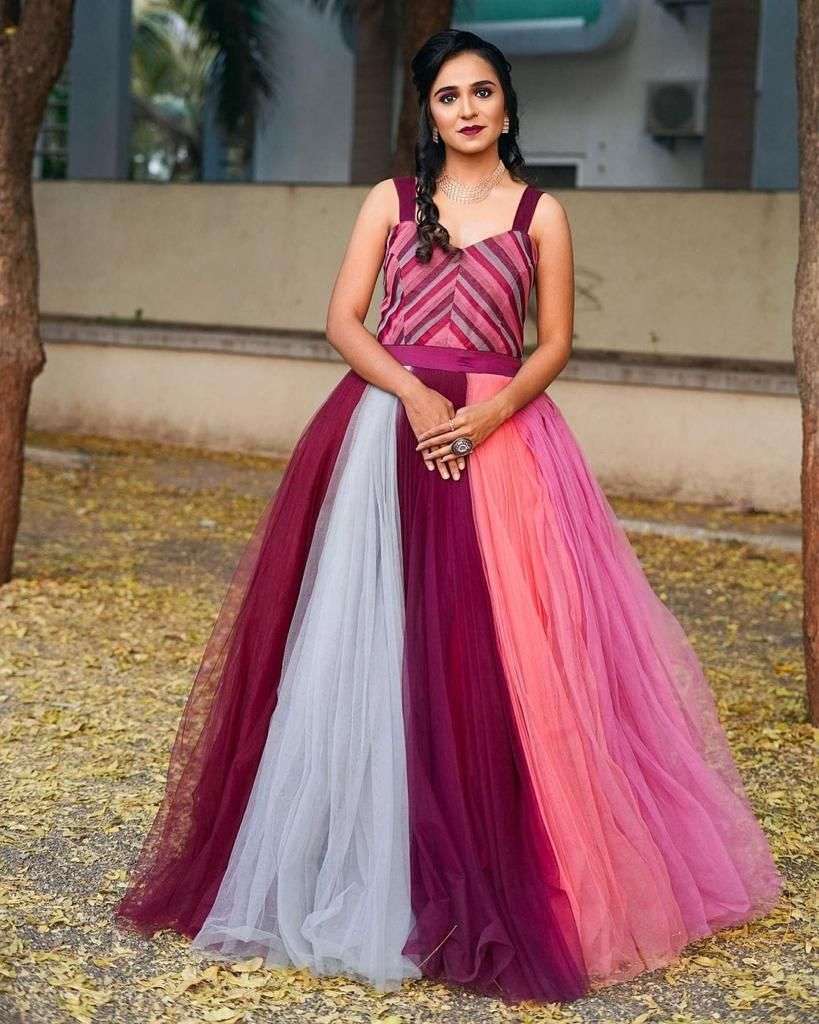 Designer Gown in Pure Silk and Peach Net - Rana's by Kshitija