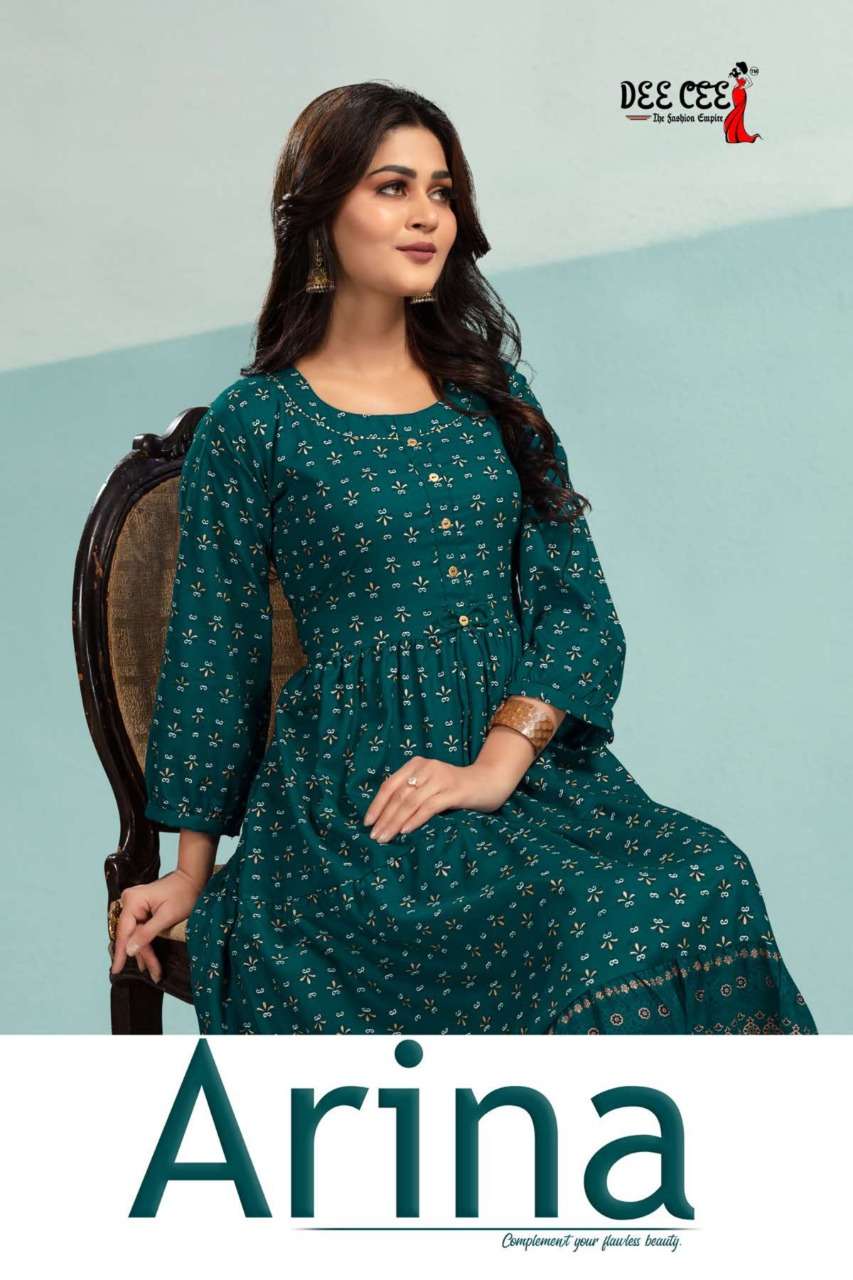 ARINA BY DEE CEE 1666 TO 1673 SERIES DESIGNER STYLISH FANCY COLORFUL BEAUTIFUL PARTY WEAR & ETHNIC WEAR COLLECTION RAYON KURTIS AT WHOLESALE PRICE