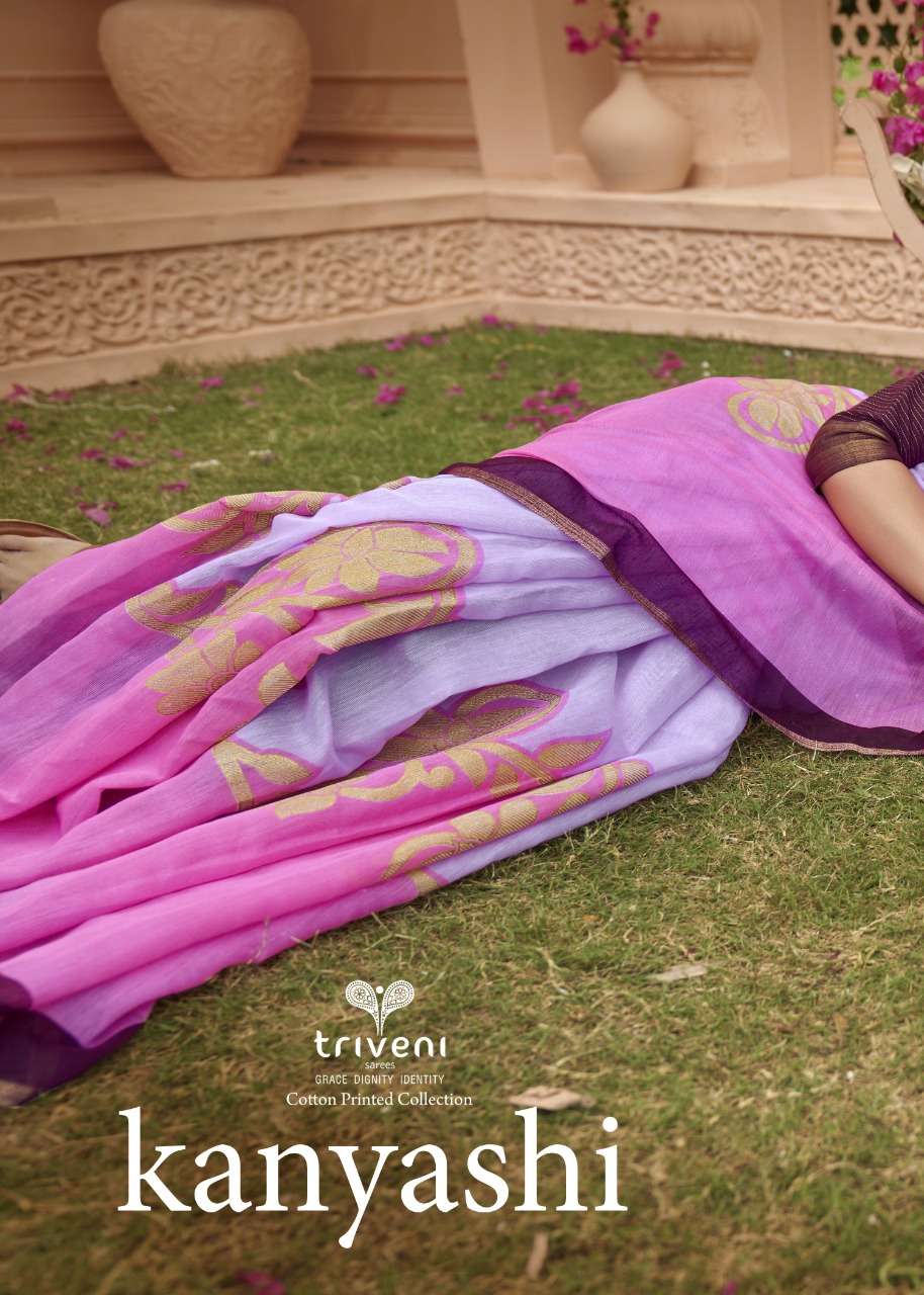 KANYASHI BY TRIVENI 15051 TO 15058 SERIES INDIAN TRADITIONAL WEAR COLLECTION BEAUTIFUL STYLISH FANCY COLORFUL PARTY WEAR & OCCASIONAL WEAR COTTON PRINT SAREES AT WHOLESALE PRICE