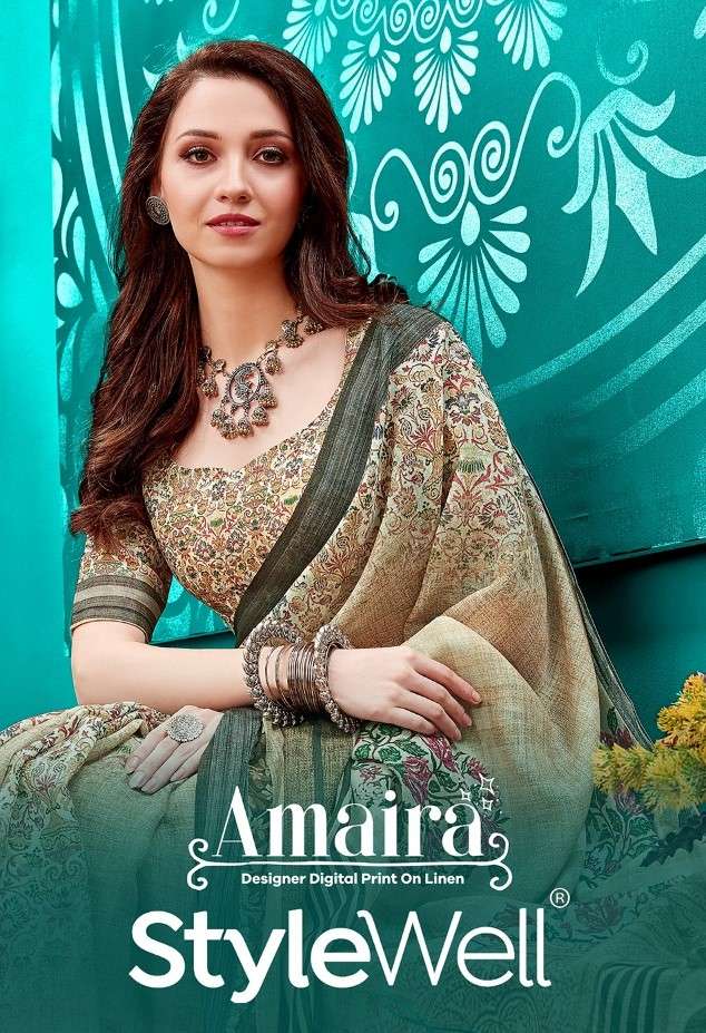 AMAIRA BY STYLEWELL 911 TO 919 SERIES INDIAN TRADITIONAL WEAR COLLECTION BEAUTIFUL STYLISH FANCY COLORFUL PARTY WEAR & OCCASIONAL WEAR LINEN SAREES AT WHOLESALE PRICE