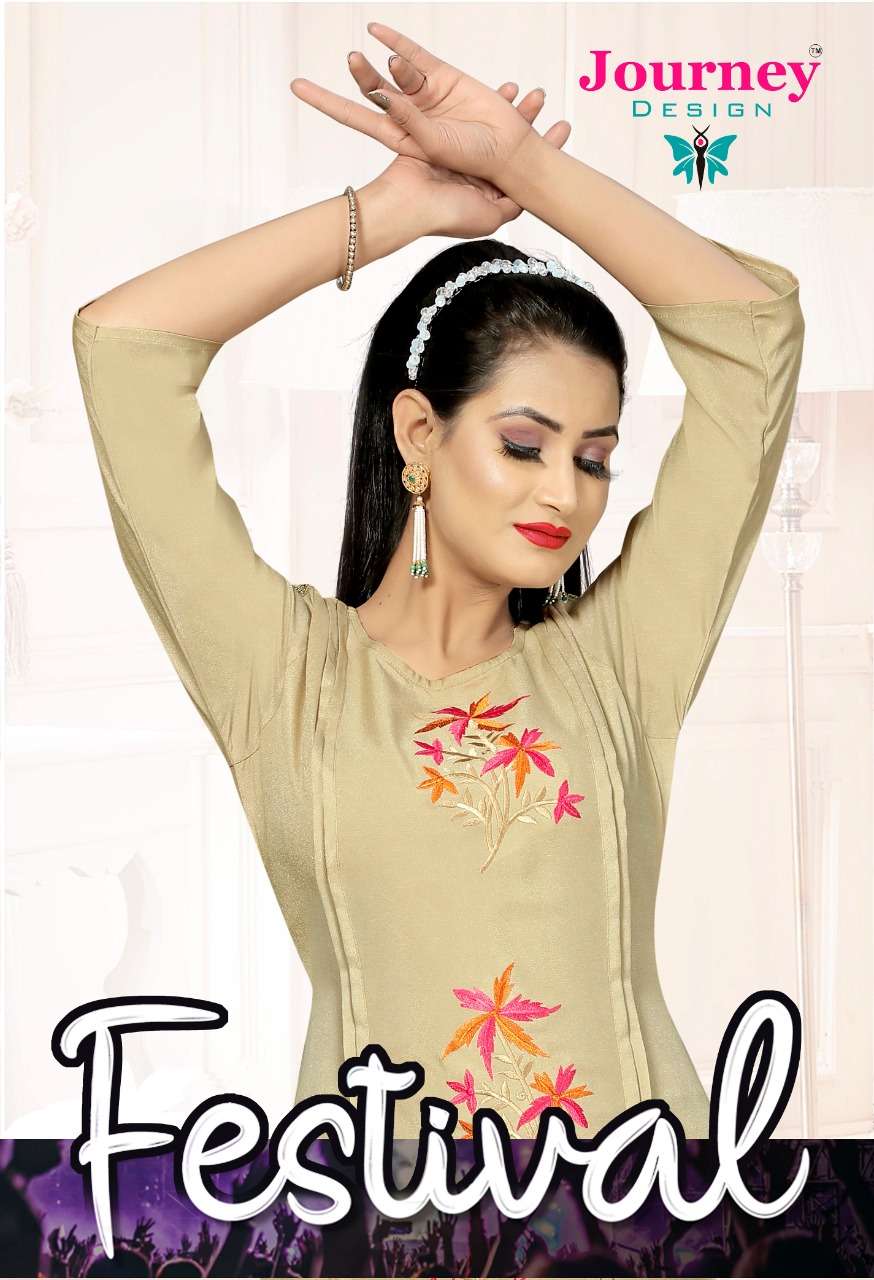 FESTIVAL BY JOURNEY 1001 TO 1004 SERIES DESIGNER STYLISH FANCY COLORFUL BEAUTIFUL PARTY WEAR & ETHNIC WEAR COLLECTION CHINNON KURTIS WITH BOTTOM AT WHOLESALE PRICE