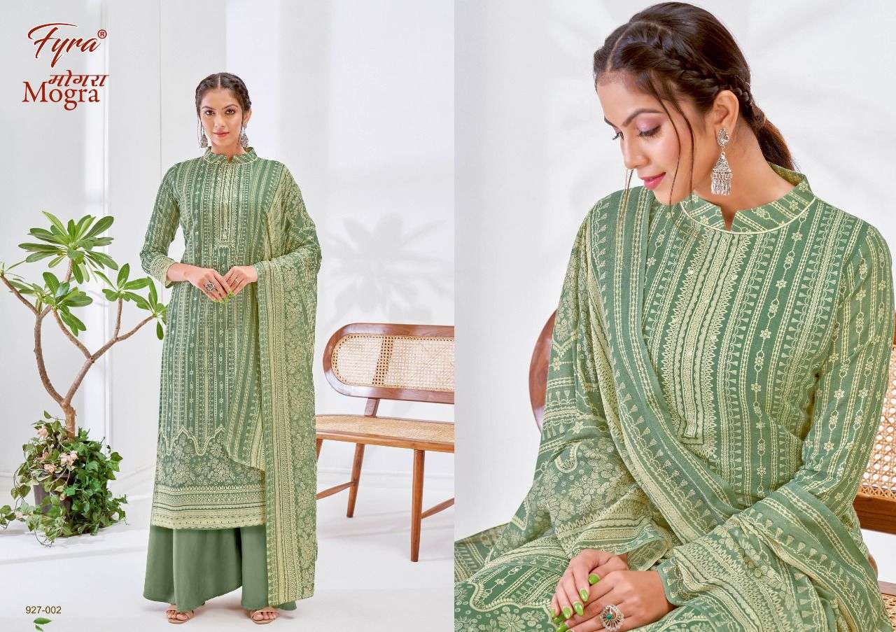 MOGRA 927 SERIES BY FYRA 927-001 TO 927-008 SERIES BEAUTIFUL STYLISH SUITS FANCY COLORFUL CASUAL WEAR & ETHNIC WEAR & READY TO WEAR PURE COTTON PRINTED DRESSES AT WHOLESALE PRICE