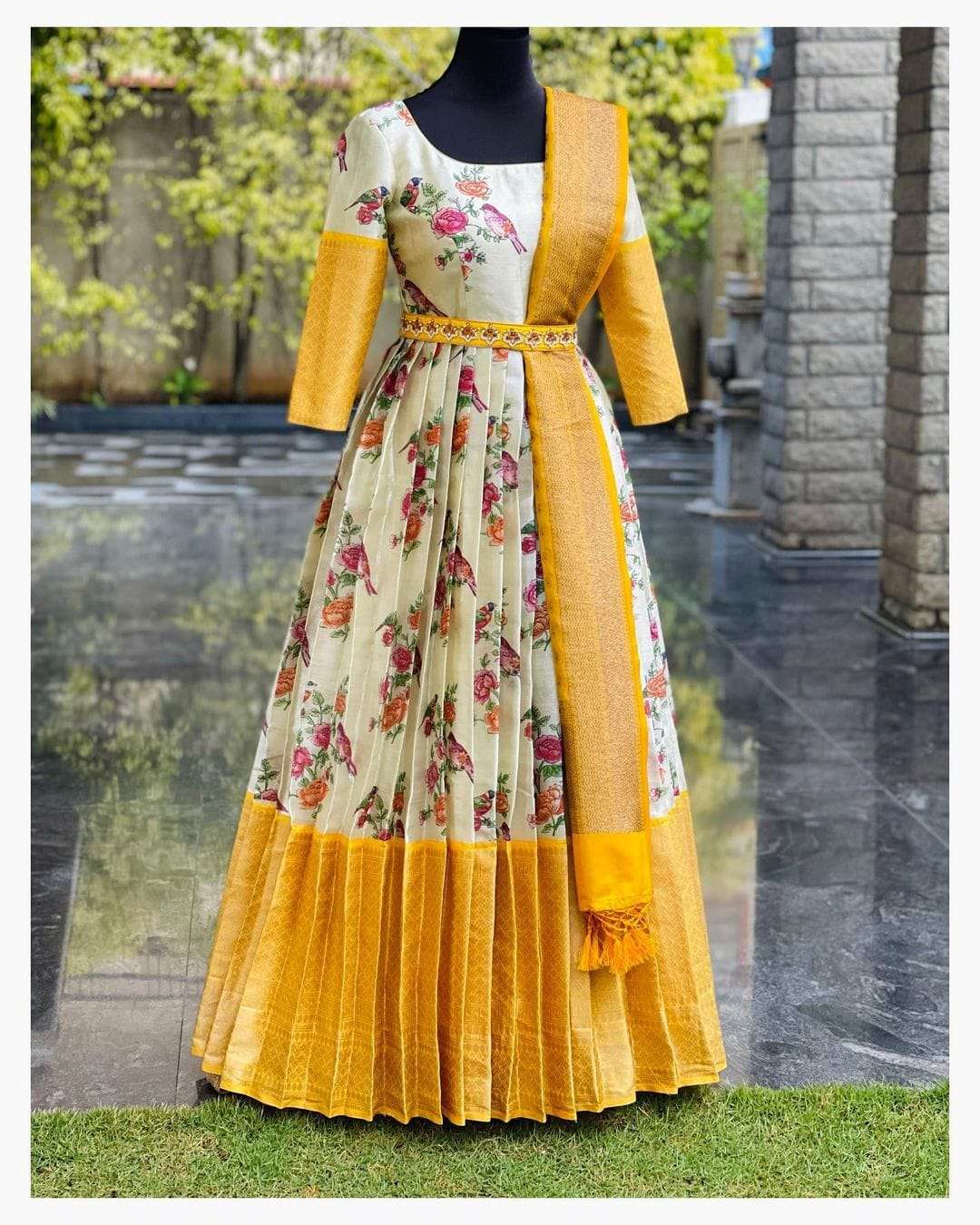 Orange Digital Printed Art Silk Gown 179GW03