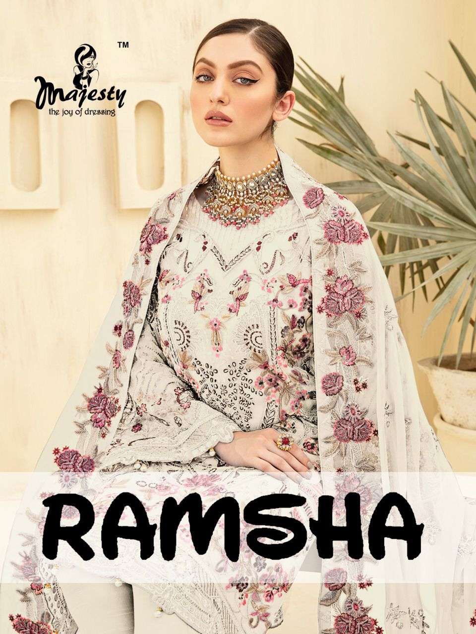 RAMSHA VOL-4 BY MAJESTY 157 TO 159 SERIES DESIGNER FESTIVE PAKISTANI SUITS COLLECTION BEAUTIFUL STYLISH FANCY COLORFUL PARTY WEAR & OCCASIONAL WEAR FAUX GEORGETTE EMBROIDERED DRESSES AT WHOLESALE PRICE