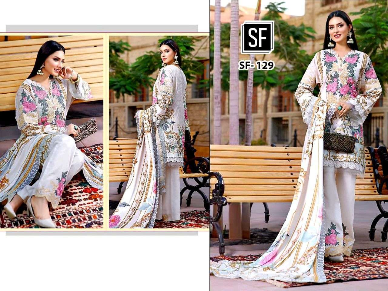 SF-129 BY FASHID WHOLESALE BEAUTIFUL PAKISTANI SUITS COLORFUL STYLISH FANCY CASUAL WEAR & ETHNIC WEAR CAMBRIC COTTON EMBROIDERED DRESSES AT WHOLESALE PRICE