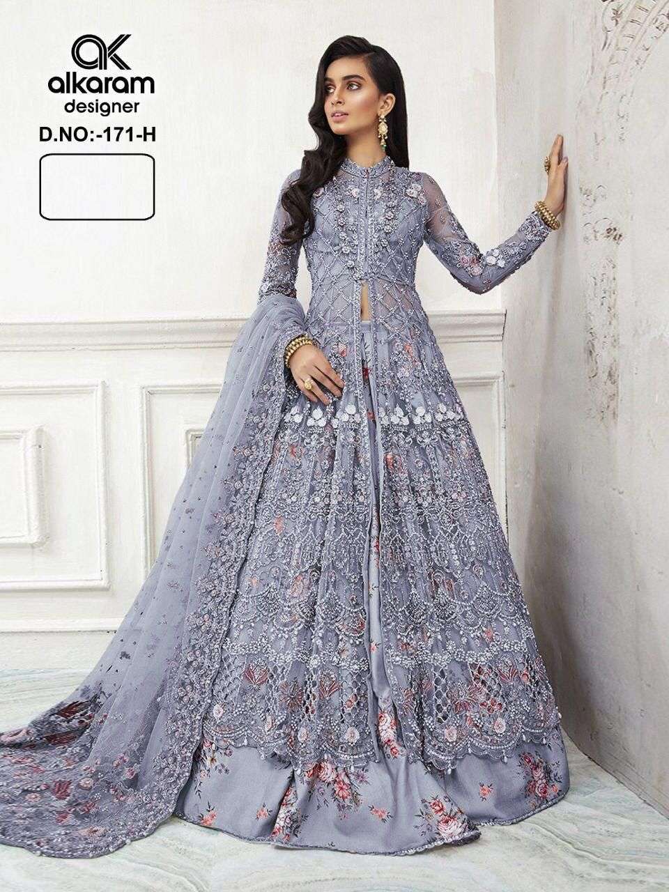 AL KARAM HIT DESIGN 171-H BY AL KARAM DESIGNER PAKISTANI SUITS BEAUTIFUL STYLISH FANCY COLORFUL PARTY WEAR & OCCASIONAL WEAR HEAVY NET EMBROIDERED DRESSES AT WHOLESALE PRICE