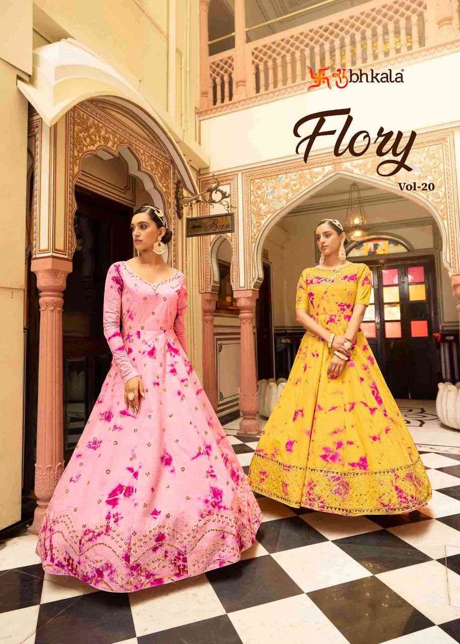 Flory Vol-20 By Shubhkala 4731 To 4738 Series Beautiful Stylish Fancy Colorful Casual Wear & Ethnic Wear Cotton Gowns At Wholesale Price
