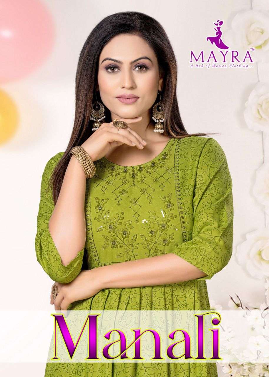 MANALI BY MAYRA 501 TO 508 SERIES DESIGNER STYLISH FANCY COLORFUL BEAUTIFUL PARTY WEAR & ETHNIC WEAR COLLECTION PURE RAYON KURTIS AT WHOLESALE PRICE
