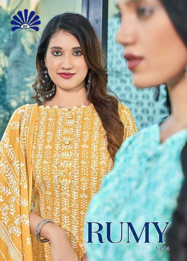 RUMY VOL-4 BY RADHA FAB 4001 TO 4010 SERIES BEAUTIFUL STYLISH SUITS FANCY COLORFUL CASUAL WEAR & ETHNIC WEAR & READY TO WEAR HEAVY COTTON PRINTED DRESSES AT WHOLESALE PRICE