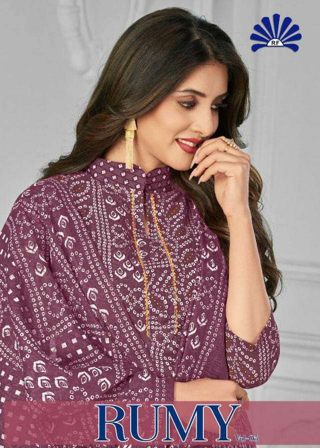 RUMY VOL-5 BY RADHA FAB 5001 TO 5010 SERIES BEAUTIFUL STYLISH SUITS FANCY COLORFUL CASUAL WEAR & ETHNIC WEAR & READY TO WEAR HEAVY COTTON PRINTED DRESSES AT WHOLESALE PRICE