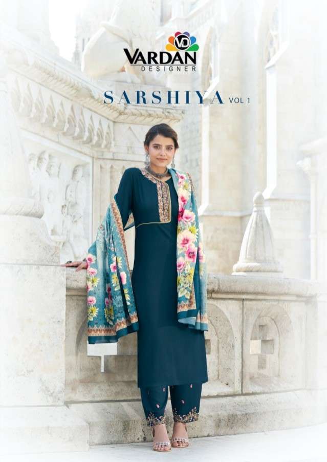 Sarshiya Vol-1 By Vardan Designer 19001 To 19003 Series Beautiful Suits Colorful Stylish Fancy Casual Wear & Ethnic Wear Rayon Embroidered Dresses At Wholesale Price