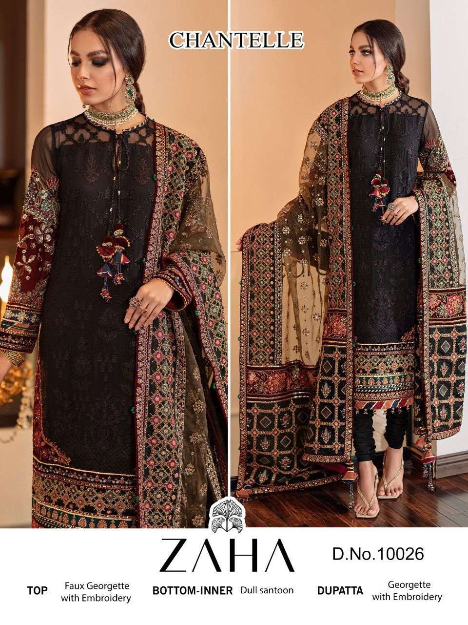 Zaha-10026 By Zaha Pakistani Suits Beautiful Fancy Colorful Stylish Party Wear & Occasional Wear Faux Georgette Embroidery Dresses At Wholesale Price