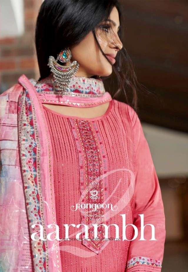 AARAMBH VOL-2 BY RANGOON 3821 TO 3824 SERIES BEAUTIFUL SUITS COLORFUL STYLISH FANCY CASUAL WEAR & ETHNIC WEAR PURE MUSLIN DRESSES AT WHOLESALE PRICE