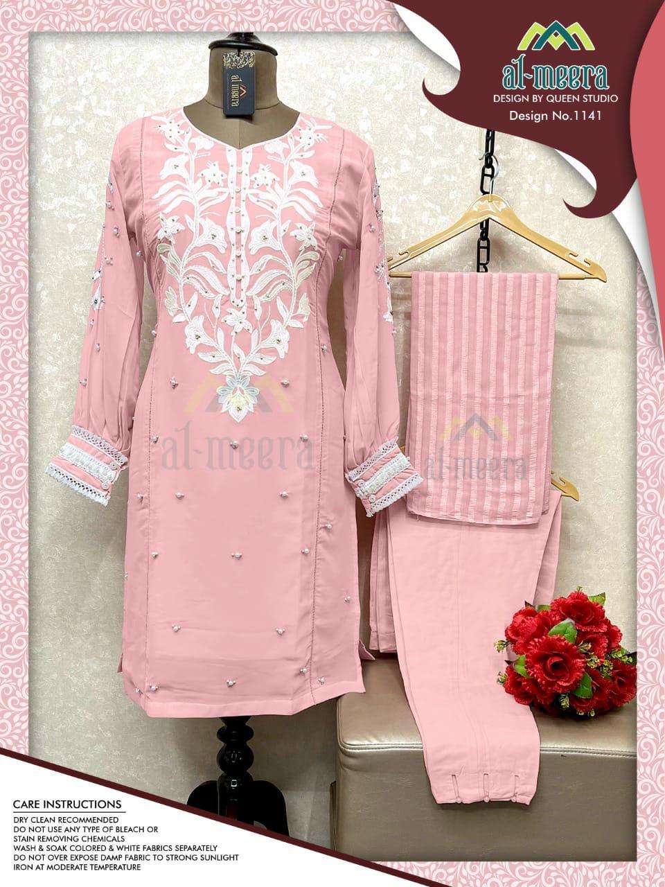 AL-MEERA HIT DESIGN 1141 COLOURS BY AL-MEERA 1141-A TO 1141-D SERIES BEAUTIFUL PAKISTANI SUITS COLORFUL STYLISH FANCY CASUAL WEAR & ETHNIC WEAR FAUX GEORGETTE DRESSES AT WHOLESALE PRICE
