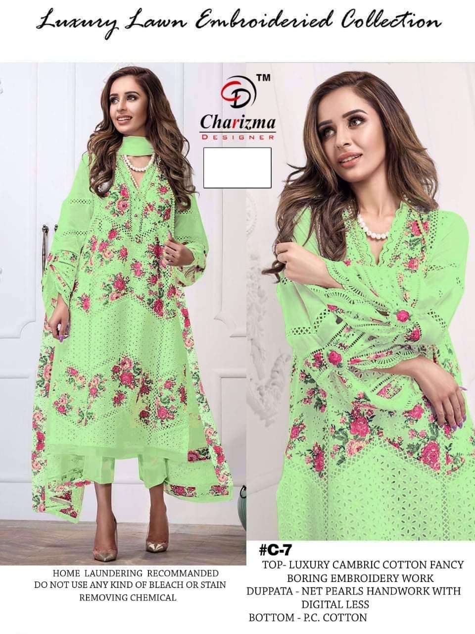 CHARIZMA HIT DESIGN C-7 BY CHARIZMA DESIGNER DESIGNER PAKISTANI SUITS COLLECTION BEAUTIFUL STYLISH FANCY COLORFUL PARTY WEAR & OCCASIONAL WEAR CAMBRIC COTTON EMBROIDERED DRESSES AT WHOLESALE PRICE