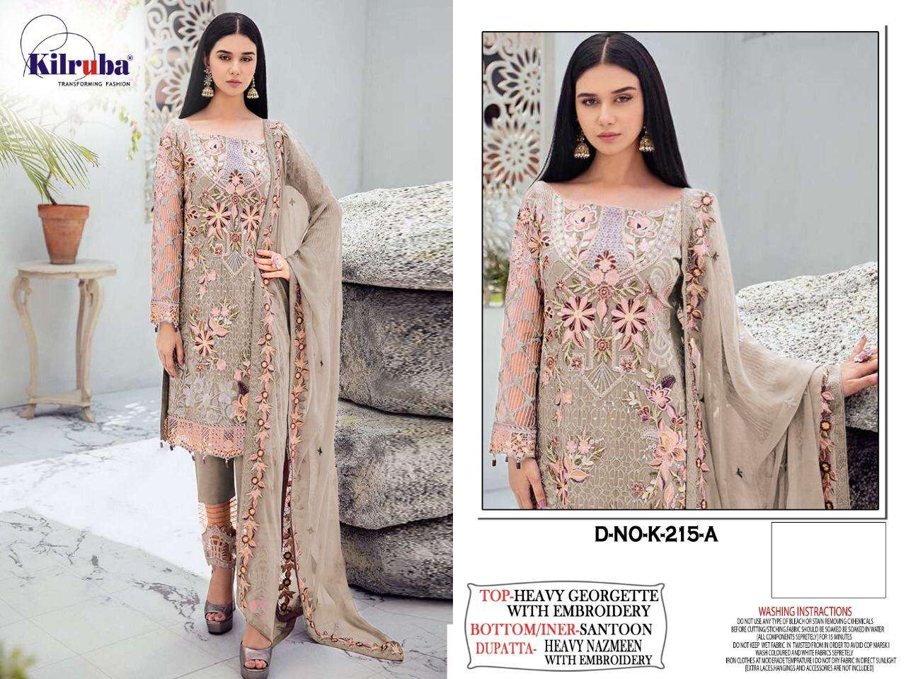 KILRUBA HIT DESIGN K-215 COLOURS BY KILRUBA K-215 TO K-215-C SERIES DESIGNER FESTIVE PAKISTANI SUITS COLLECTION BEAUTIFUL STYLISH FANCY COLORFUL PARTY WEAR & OCCASIONAL WEAR GEORGETTE EMBROIDERED DRESSES AT WHOLESALE PRICE