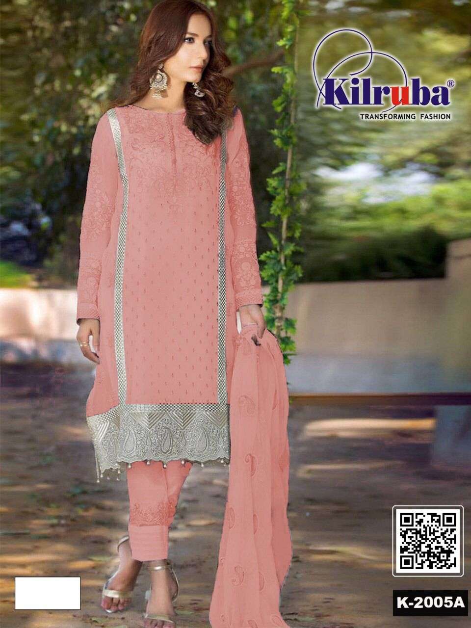 KILRUBA HIT DESIGN K-2005 COLOURS BY KILRUBA K-2005 TO K-2005-B SERIES DESIGNER FESTIVE PAKISTANI SUITS COLLECTION BEAUTIFUL STYLISH FANCY COLORFUL PARTY WEAR & OCCASIONAL WEAR GEORGETTE EMBROIDERED DRESSES AT WHOLESALE PRICE