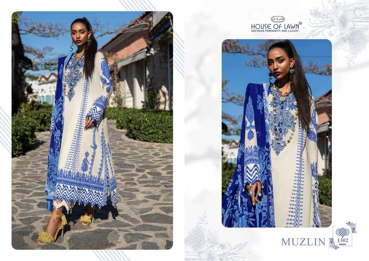 SANA SAFINA MUZLIN BY HOUSE OF LAWN 1301 TO 1306 SERIES BEAUTIFUL SUITS COLORFUL STYLISH FANCY CASUAL WEAR & ETHNIC WEAR PURE LAWN PRINT DRESSES AT WHOLESALE PRICE