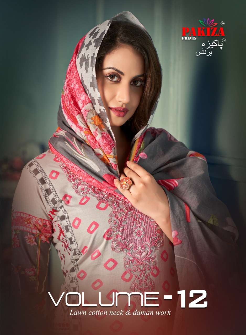 VOLUME VOL-12 BY PAKIZA PRINTS 12001 TO 12010 SERIES BEAUTIFUL SUITS COLORFUL STYLISH FANCY CASUAL WEAR & ETHNIC WEAR LAWN COTTON DRESSES AT WHOLESALE PRICE