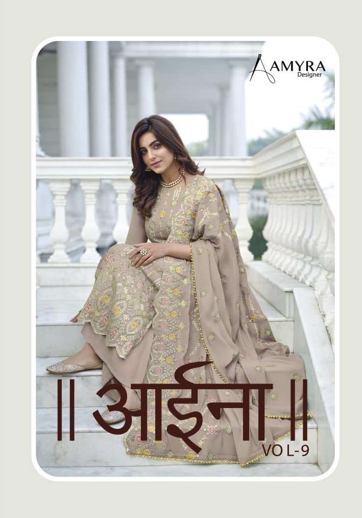 Aaina Vol-9 By Amyra Designer 138 To 141 Series Sharara Stylish Beautiful Colourful Printed & Embroidered Party Wear & Occasional Wear Heavy Chinnon Embroidered Dresses At Wholesale Price