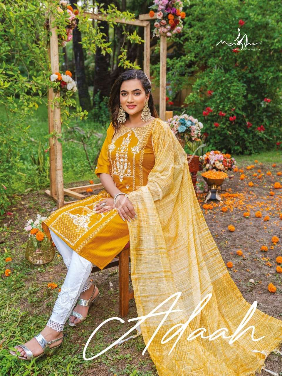 ADAAH BY MAYUR 101 TO 108 SERIES BEAUTIFUL SUITS COLORFUL STYLISH FANCY CASUAL WEAR & ETHNIC WEAR CHINNON DRESSES AT WHOLESALE PRICE