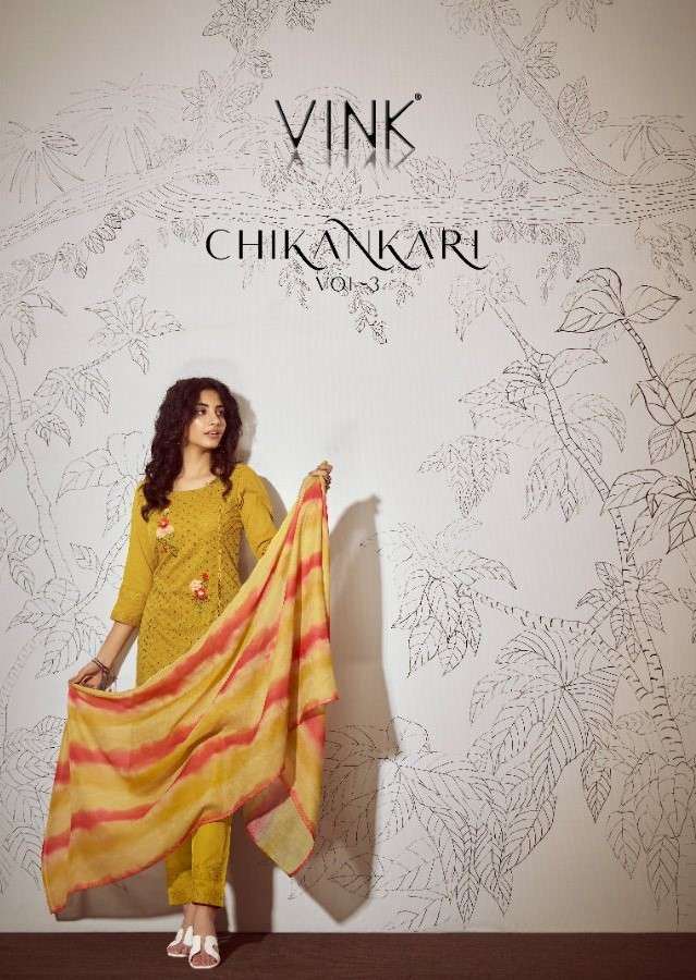 CHIKANKARI VOL-3 BY VINK 1701 TO 1706 SERIES BEAUTIFUL SUITS COLORFUL STYLISH FANCY CASUAL WEAR & ETHNIC WEAR PURE COTTON EMBROIDERED DRESSES AT WHOLESALE PRICE