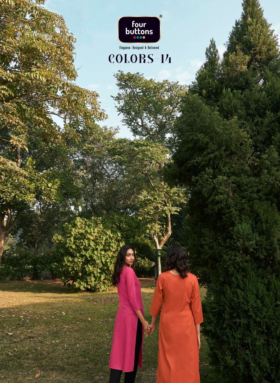 COLORS VOL-14 BY FOUR BUTTONS 2081 TO 2086 SERIES DESIGNER STYLISH FANCY COLORFUL BEAUTIFUL PARTY WEAR & ETHNIC WEAR COLLECTION COTTON EMBROIDERED KURTIS AT WHOLESALE PRICE