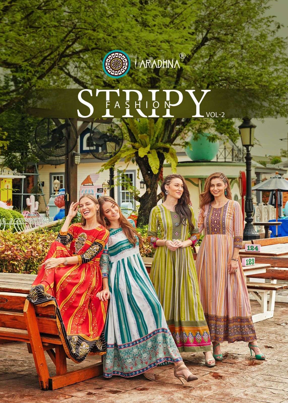 FASHION STRIPY VOL-2 BY ARADHNA FASHION 2001 TO 2012 SERIES BEAUTIFUL STYLISH FANCY COLORFUL CASUAL WEAR & ETHNIC WEAR RAYON FOIL GOWNS AT WHOLESALE PRICE
