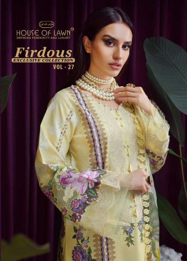FIRDOUS VOL-27 BY HOUSE OF LAWN 2701 TO 2706 SERIES BEAUTIFUL PAKISTANI SUITS COLORFUL STYLISH FANCY CASUAL WEAR & ETHNIC WEAR PURE LAWN DRESSES AT WHOLESALE PRICE