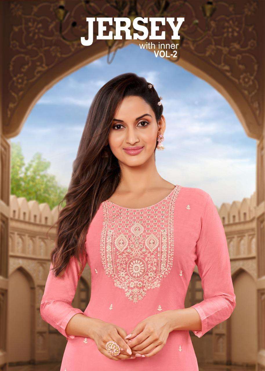 JERSEY VOL-2 BY ARTIO 48001 TO 48010 SERIES DESIGNER STYLISH FANCY COLORFUL BEAUTIFUL PARTY WEAR & ETHNIC WEAR COLLECTION MODAL SILK KURTIS AT WHOLESALE PRICE