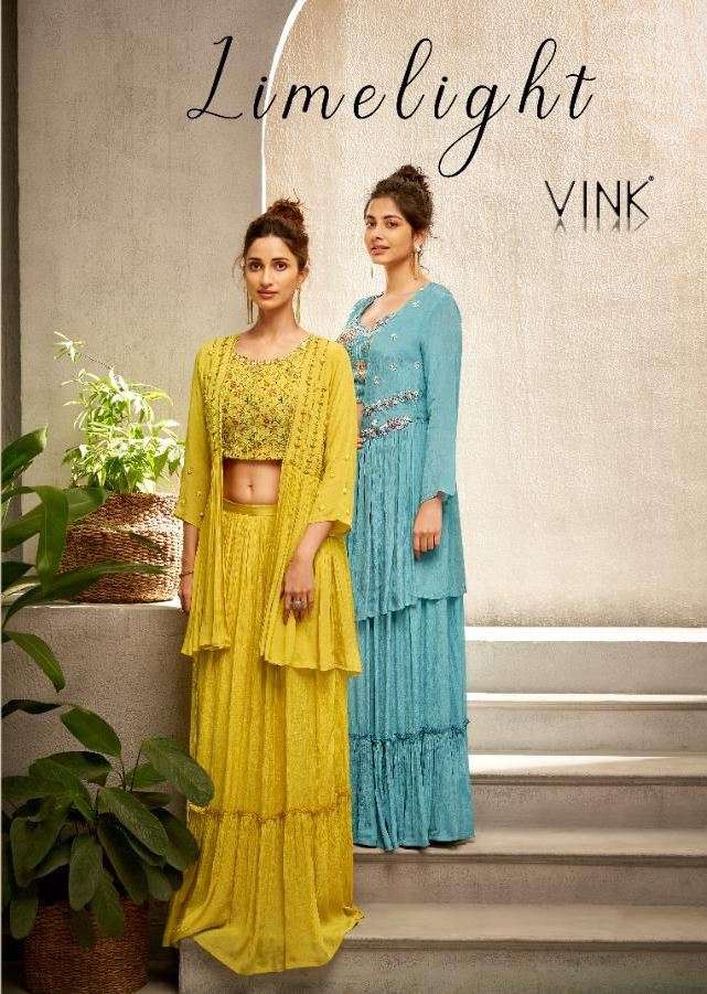 LIMELIGHT BY VINK 1631 TO 1634 SERIES STYLISH FANCY BEAUTIFUL COLORFUL CASUAL WEAR & ETHNIC WEAR CHINNON CHIFFON TOP WITH BOTTOM AT WHOLESALE PRICE