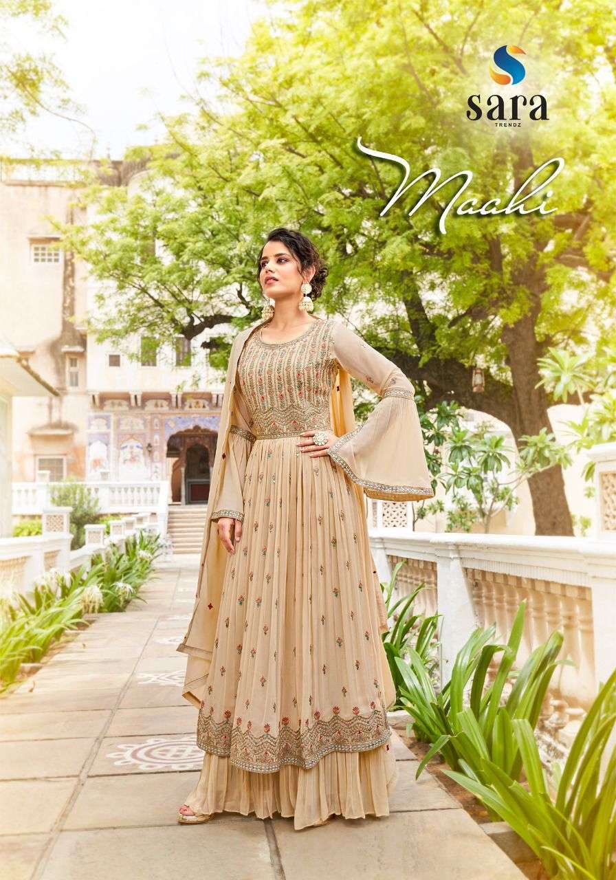 MAAHI BY SARA TRENDZ 3701 TO 3704 SERIES BEAUTIFUL SHARARA SUITS STYLISH FANCY COLORFUL CASUAL WEAR & ETHNIC WEAR GEORGETTE EMBROIDERY DRESSES AT WHOLESALE PRICE