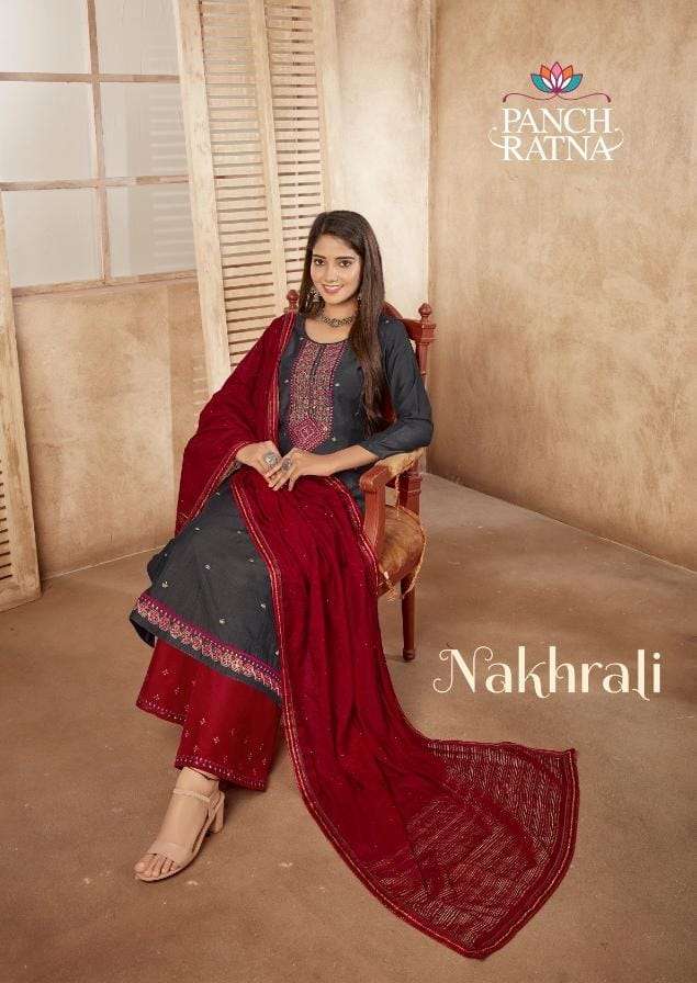 NAKHRALI BY PANCH RATNA 12061 TO 12065 SERIES BEAUTIFUL SUITS COLORFUL STYLISH FANCY CASUAL WEAR & ETHNIC WEAR HEAVY SILK DRESSES AT WHOLESALE PRICE
