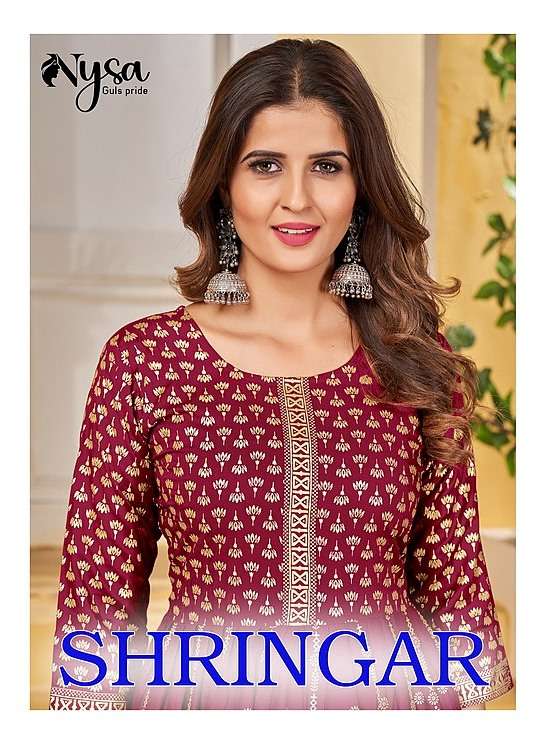 SHRINGAR BY NYSA 1001 TO 1007 SERIES DESIGNER STYLISH FANCY COLORFUL BEAUTIFUL PARTY WEAR & ETHNIC WEAR COLLECTION RAYON FOIL PRINT GOWNS AT WHOLESALE PRICE